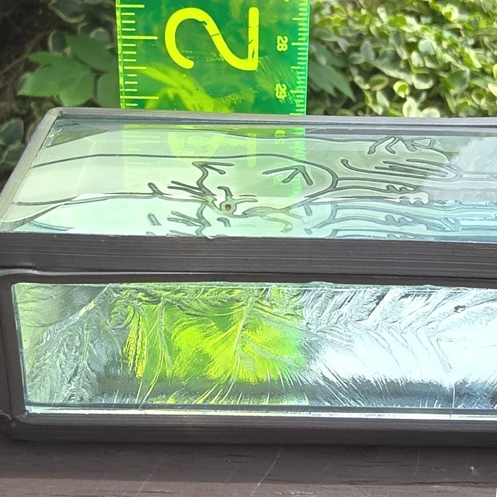 Vintage Stained Glass & Mirrored Sleeping Cats Hinged Trinket Jewelry Box